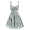 Hollow Out Flower Embroidery Mini Dress O Ring Straps Lace-up A Line Dress Sleeveless Summer Dress - BLUE S