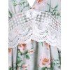 Vacation Chiffon Layered Maxi Dress Rose Print Lace Panel Hollow Out Plunging Neck High Waist A Line Summer Halter Dress - LIGHT GREEN M