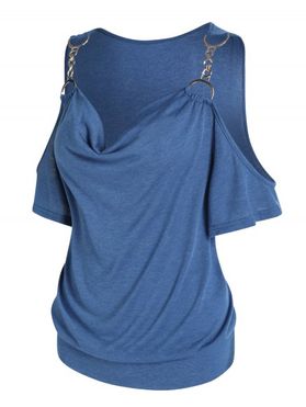 Casual T Shirt Solid Color T Shirt Draped Cowl Neck Short Sleeve Trendy Summer Tee