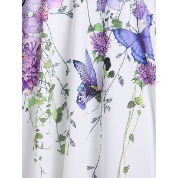Vacation A Line Sundress Butterfly Flower Print Garden Party Dress Plunge Contrast Piping Summer Dress