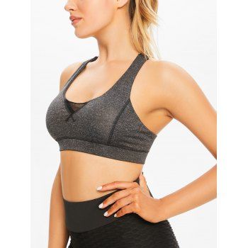 

Heather Sports Bra Crisscross Chest Pad Honeycomb Hollow Out Letter Straps Sports Bra, Gray