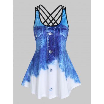 

Summer Tank Top Tie Dye Denim 3D Print Tank Top Crisscross Strappy Tank Top, Blue