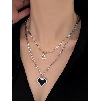 

Layered Necklace Hollow Out Heart Charm Necklace Trendy Necklace, Silver