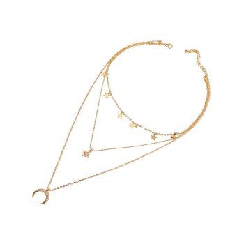 Moon Star Pattern Alloy Layer Chain Choker Necklace