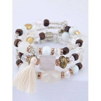 

3Pcs Artificial Crystal Faux Turquoise Tassel Layered Beaded Bracelets Set, White