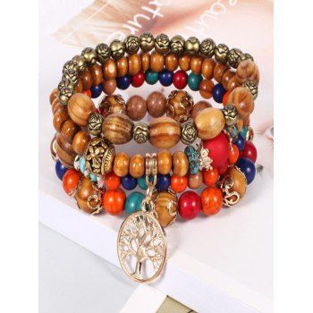 

4Pcs Bohemian Bracelets Life Tree Pattern Beaded Vintage Charm Bracelets Set, Multicolor