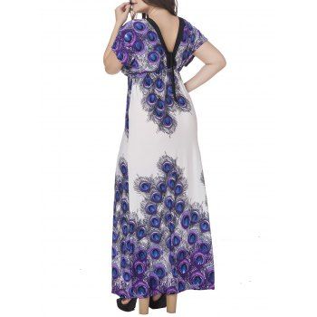 Plus Size & Curve Dress Printed Dress Tied Back Plunging Neck A Line Maxi Vacation Summer Casual Dress