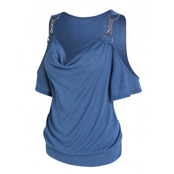 Casual T Shirt Solid Color T Shirt Draped Cowl Neck Short Sleeve Trendy Summer Tee