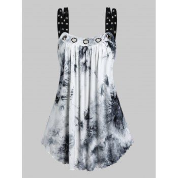 

Tie Dye Tank Top Ink Painting Grommet Dual Strap Summer Trendy Top, Black