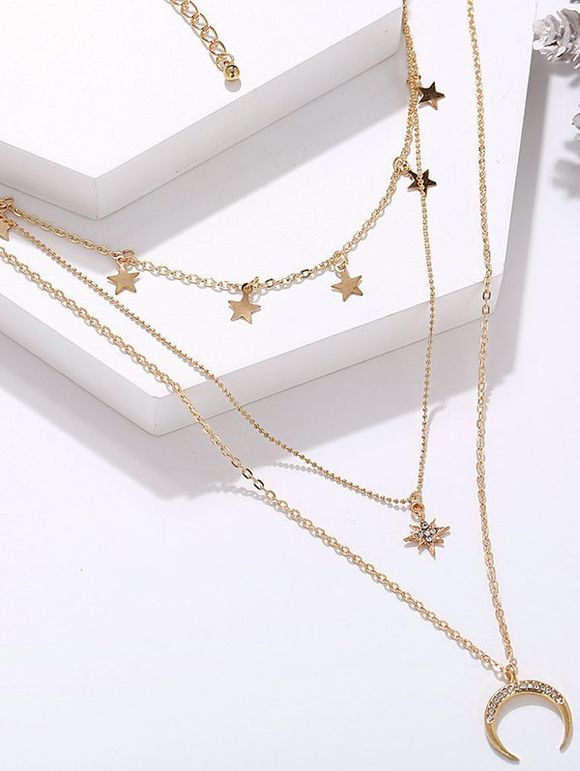 Moon Star Pattern Alloy Layer Chain Choker Necklace - GOLDEN 