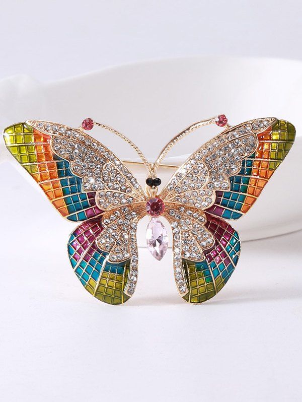 Broche Elégante Papillon Coloré avec Strass - multicolor C 