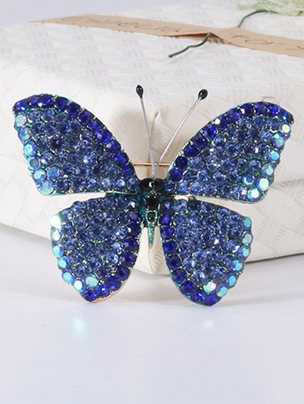 Broche en Alliage Motif Papillon en Strass - Bleu profond 