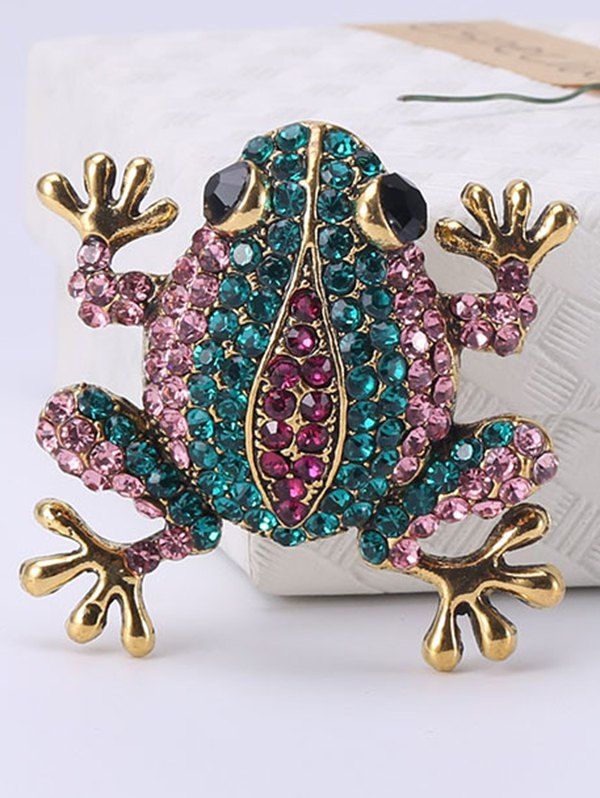 Trendy Brooch Cartoon Frog Brooch Colored Rhinestone Cute Alloy Brooch - multicolor B 