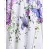 Robe D'Eté de Vacances et Soirée en Ligne A Plongeante à Imprimé Fleur Papillon avec Passepoil - Violet clair M
