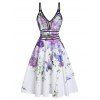 Vacation A Line Sundress Butterfly Flower Print Garden Party Dress Plunge Contrast Piping Summer Dress - LIGHT PURPLE XL