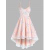 Flower Embroidered Mesh Overlay High Low Dress Spaghetti Strap A Line Dress Bustier Party Dress - LIGHT PINK XXL