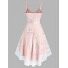 Flower Embroidered Mesh Overlay High Low Dress Spaghetti Strap A Line Dress Bustier Party Dress - LIGHT PINK XXL