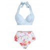 Maillot de Bain Bikini à Imprimé Fleuri à Taille Haute à Armature à Col Halter de Vacances - Rose clair S
