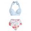 Maillot de Bain Bikini à Imprimé Fleuri à Taille Haute à Armature à Col Halter de Vacances - Rose clair S