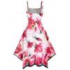 Vacation Flower A Line Midi Sundress Watercolor Print Asymmetric High Waist Dress - WHITE M