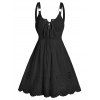 Hollow Out Flower Embroidery Mini Dress O Ring Straps Lace-up A Line Dress Sleeveless Summer Dress