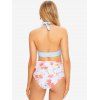 Vacation Flower Print Underwire Swimsuit Halter High Rise Bikini Swimwear Set - LIGHT PINK XXL