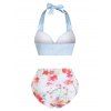 Vacation Flower Print Underwire Swimsuit Halter High Rise Bikini Swimwear Set - LIGHT PINK XXL