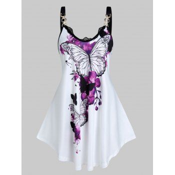 

Casual Tank Top Butterfly Print Tank Top Lace Insert Sleeveless High Waist Summer Tank Top, White