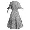 Space Dye Dress Mock Button Bowknot Lace Panel High Waist Summer A Line Mini Dress - LIGHT GRAY M