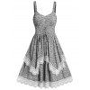 Space Dye Casual Mini Dress Lace Up Floral Lace Panel Sleeveless Layered A Line Summer Dress - LIGHT GRAY M