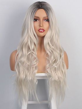 Ombre Wig Wavy Wig Long Middle Part Elegant Trendy Women Synthetic Hair