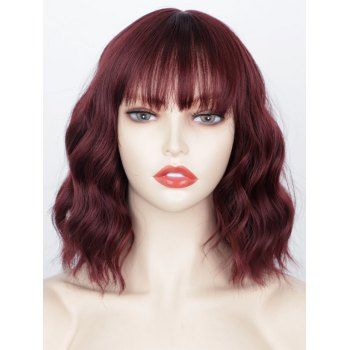 

Wavy Wig Short Wig Medium Full Bang Solid Color Trendy Women Synthetic Hair, Deep red