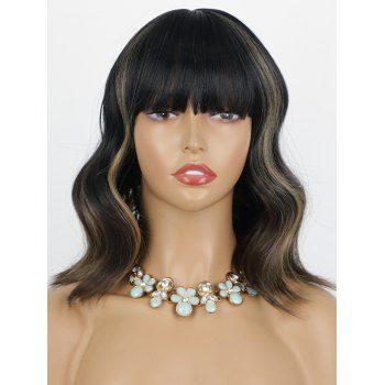 

Wavy Wig Medium Wig Full Bang Highlight Women Trendy Synthetic Hair, Multicolor b