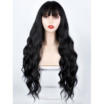 

Solid Color Wig Wavy Wig Long Full Bang Trendy Women Synthetic Hair, Black