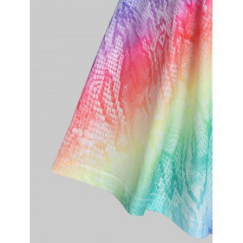Colorful Rainbow Print T Shirt Cold Shoulder Flower Crochet Lace Summer Tee