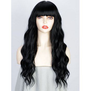 

Solid Color Wig Wavy Wig Full Bang Long Trendy Women Synthetic Hair, Black