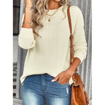 

Drop Shoulder Sweater Textured Graphic Sweater Round Neck Long Sleeve Pullover Sweater, Light yellow