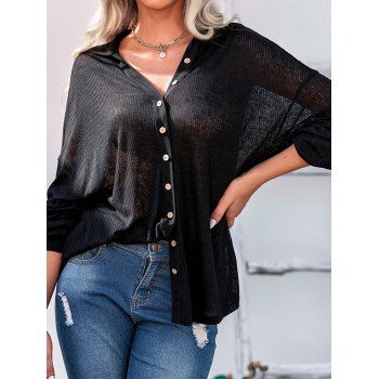 

Drop Shoulder Knit Cardigan Pure Color Long Sleeve Cardigan Button Up Knitted Cardigan, Black