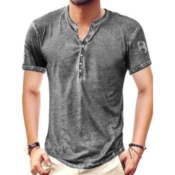 

Casual T Shirt Heather Number Print Half Button Round Neck Short Sleeve Summer Tee, Light gray