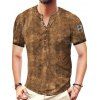 T-shirt Décontracté Chiné à Imprimé Chiffre à Demi-Bouton Manches Courtes à Col Rond - Jaune XL