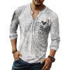 Casual T Shirt Long Sleeve Number Letter Wing Print Half Button Round Neck Spring Tee - WHITE L