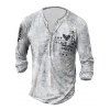 T-Shirt de Printemps Décontracté Manches Longues à Col Rond à Imprimé Ailes et Boutons à Demi - Blanc XL