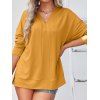 Casual Knitwear Solid Color Knit Top Textured V Neck Slit Long Sleeve Trendy Top - YELLOW XL