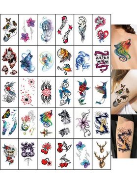 Ensemble de 30 Pièces Autocollants Tatouage Motif Crâne Fleur et Papillon