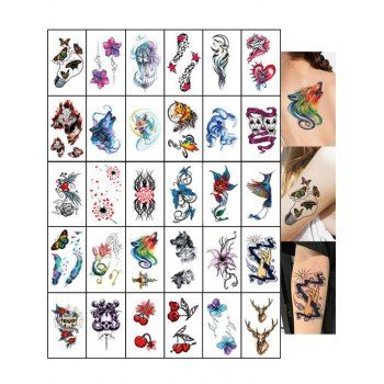 30Pcs Gothic Tattoo Stickers Flower Skull Butterfly Animal Pattern Tattoo Stickers Set