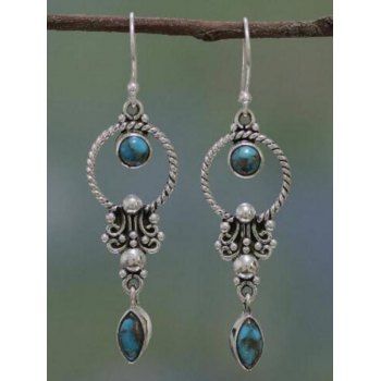 

Vintage Drop Earrings Geometric Faux Turquoise Ethnic Trendy Earrings, Silver