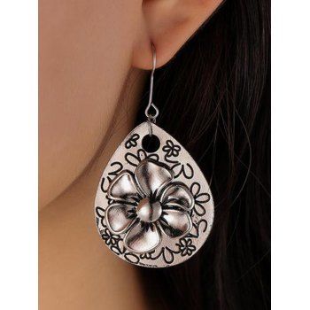 

Vintage Earrings Floral Pattern Waterdrop Shape Hook Drop Earrings, Silver