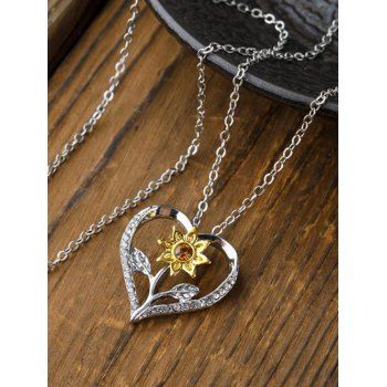 

Artificial Diamond Heart Sunflower Pendant Chain Necklace, Silver