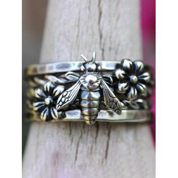 

Vintage Ring Bee Floral Pattern Finger Ring Round Punk Ring, Silver