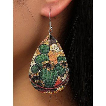 

Vintage Earrings Cactus Flower Print Waterdrop PU Hook Drop Earrings, Multicolor